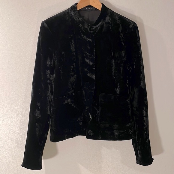 Theory Black Velvet Button Front Jacket sz. 10 - Picture 1 of 5